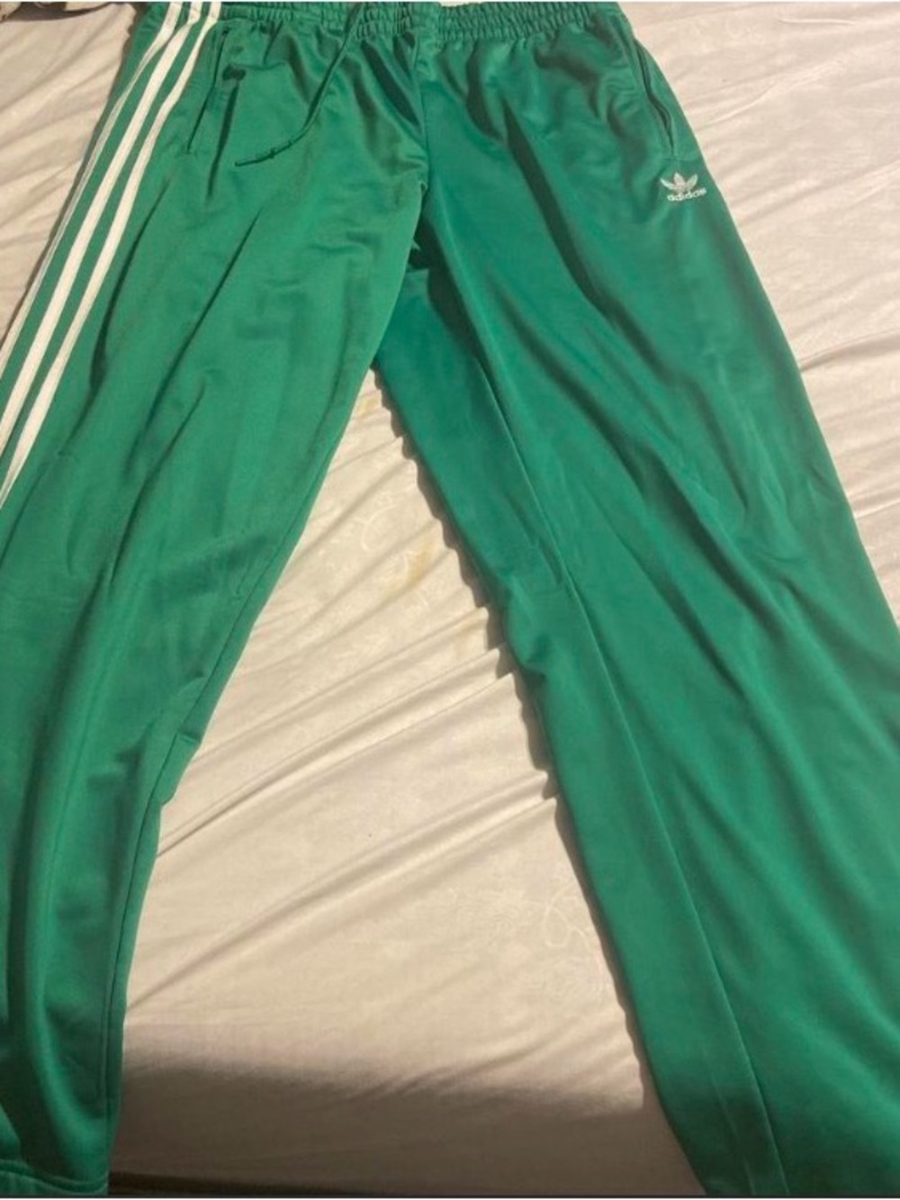 Adidas Green Sweatpants with White Side Stripes